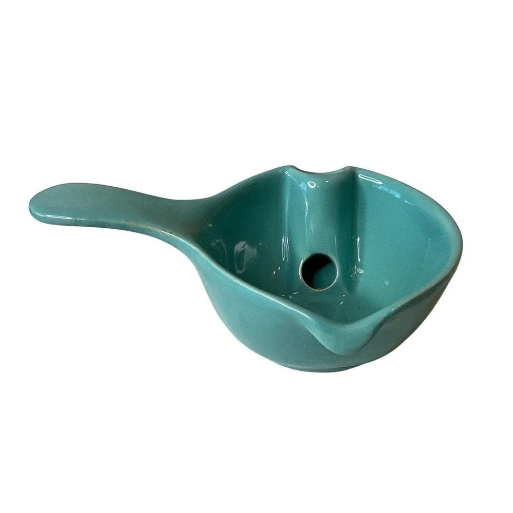 Vintage Cardinal China CO Gravy Dish Bowl Separator Handle Dual Spouts Green 60s